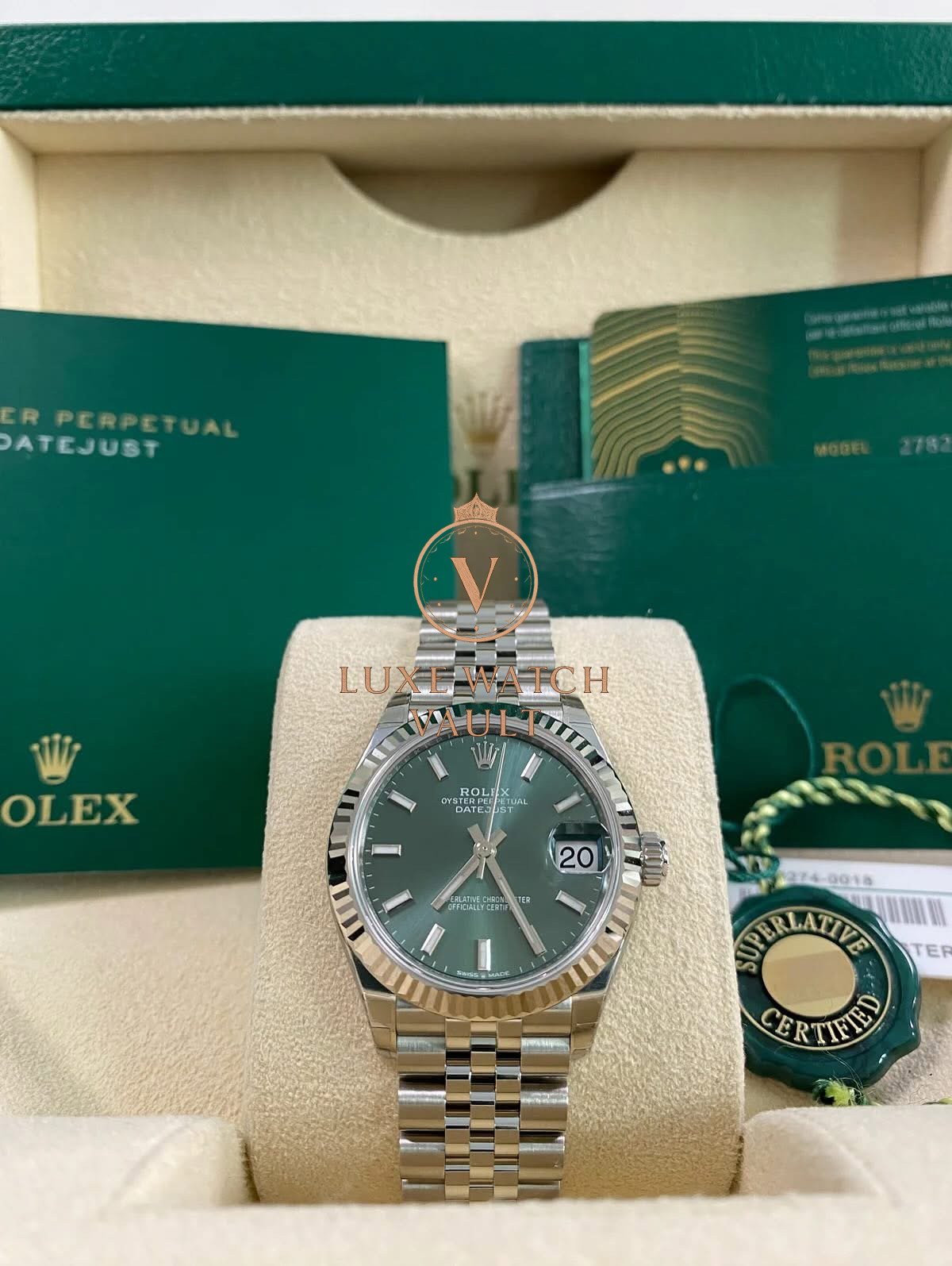 Rolex Datejust 31 Fluted Bezel Mint Green Dial