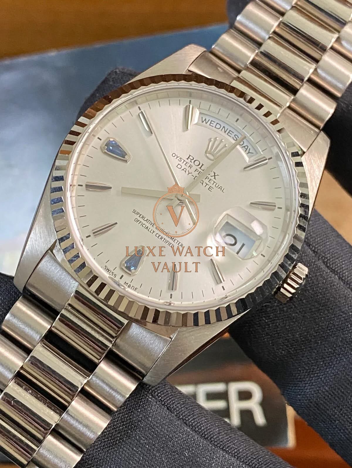 Rolex White Gold Day Date 36 A serial Sapphire Dial - Image 4