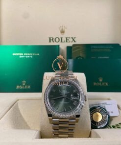 Rolex Day Date Diamond Set Bezel Olive Green Dial