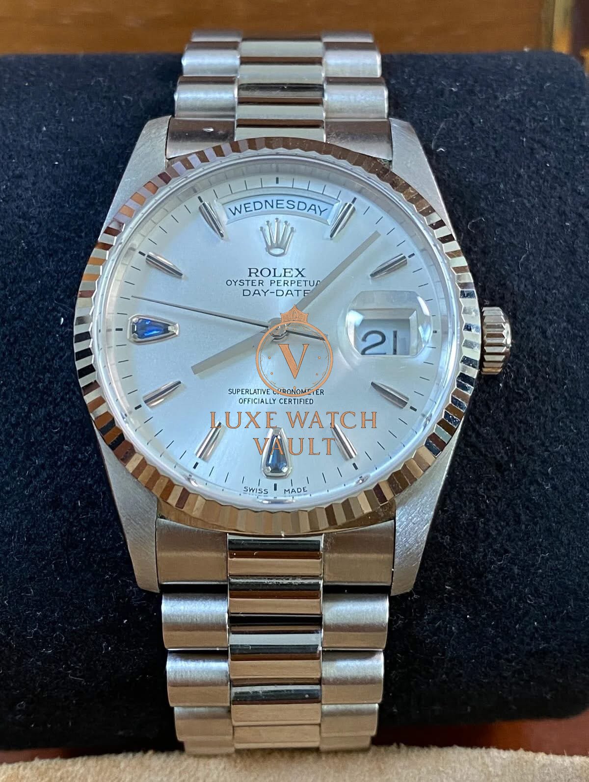 Rolex White Gold Day Date 36 A serial Sapphire Dial